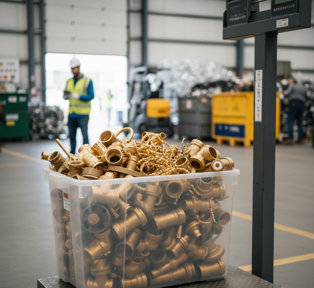 Brass fittings in a Plastic Bin